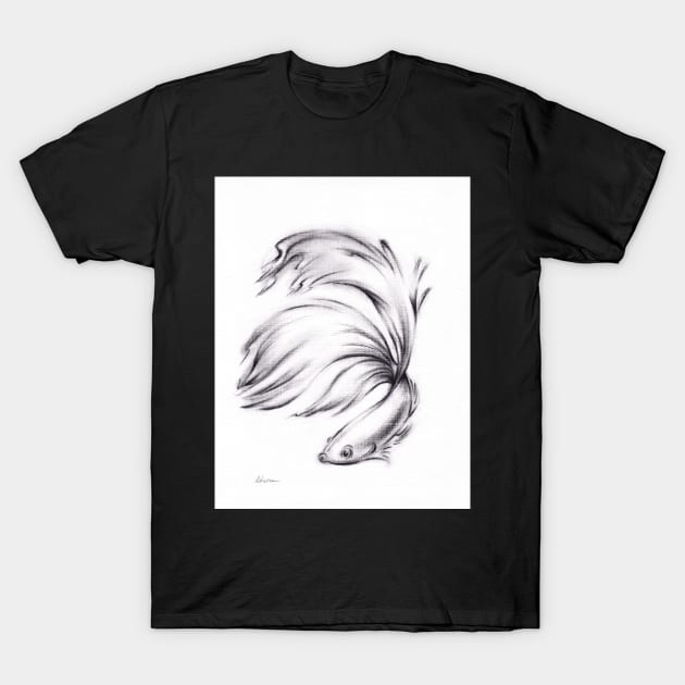 Betta - Charcoal pencil drawing of a Siamese Fighting Fish T-Shirt by tranquilwaters